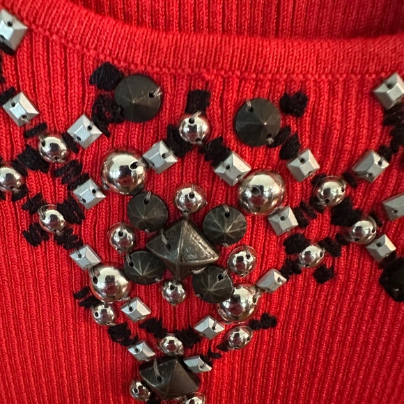 Ruby Rd Red Ribbed Tank Top with Beaded Neckline.  Size 1X. - Picture 3 of 6